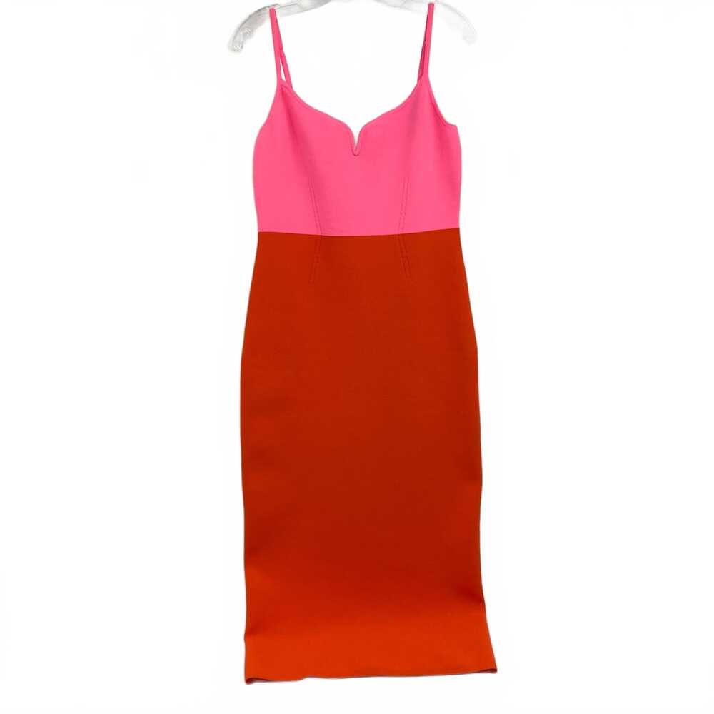 Express Pink Orange Colorblock Bodycon Midi Dress | Women’s Size M